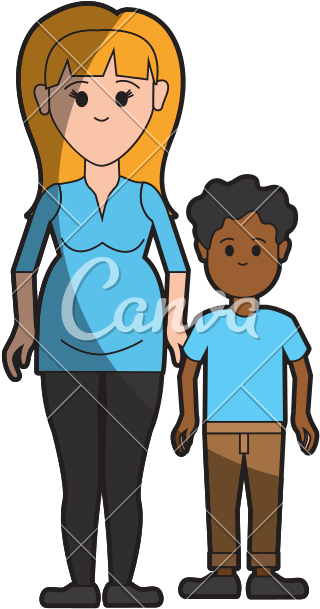 Woman Mother With Her Son And Casual Cloth - Cartoon (800x800)