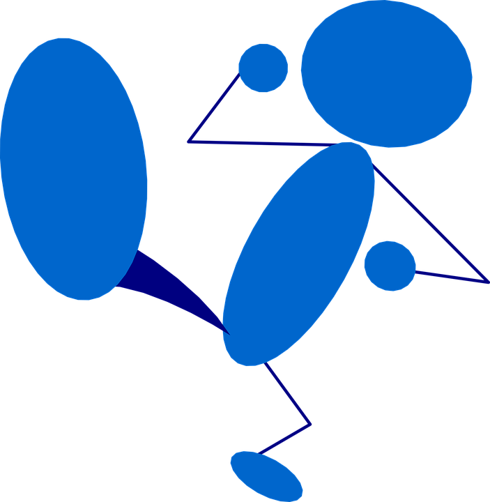 Kick Man Figure Blue Character Avatar Step Boot - Kicking Clip Art (703x720)