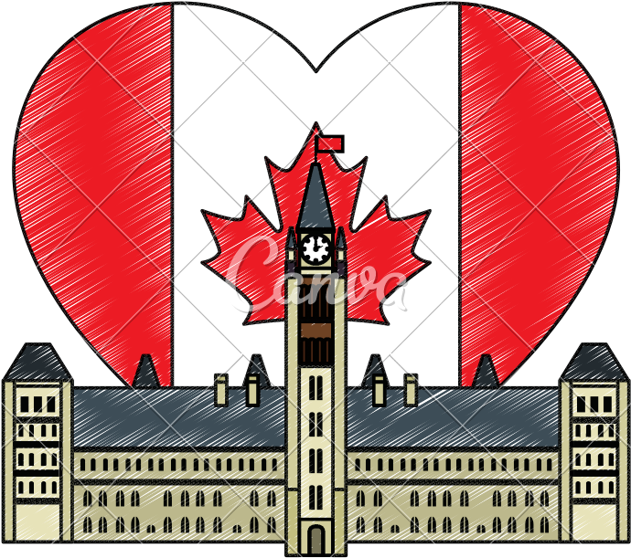 Canadian Parliament Building With Heart Flag - Parliament Building Clip Art (800x800)