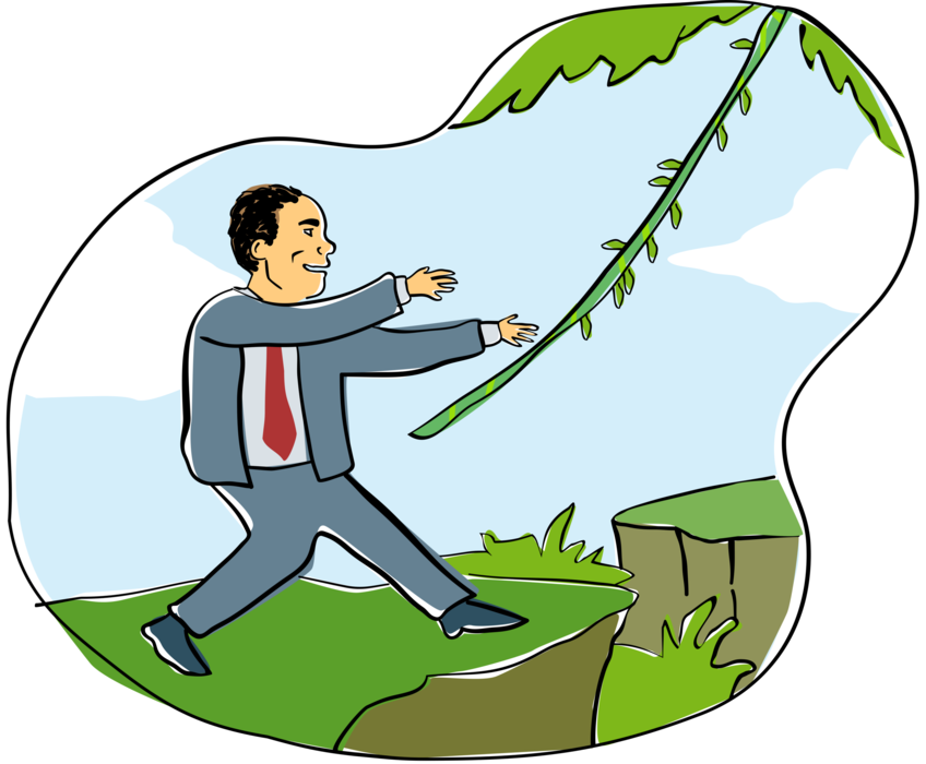Vector Illustration Of Businessman Grabs Vine In Jungle - Cartoon (848x700)
