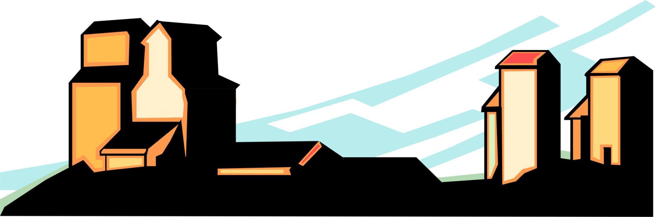 Vector Illustration Of Country Small Town With Prairie - Jack And The Beanstalk Castle (2108x700)