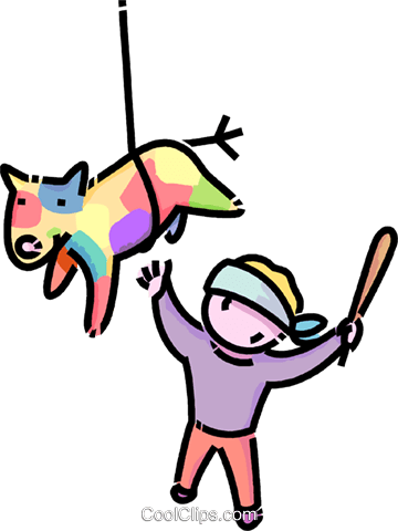 Junge Kollision Mit Einem Piñata Vektor Clipart Bild - Hitting The Animal Clipart (360x480)