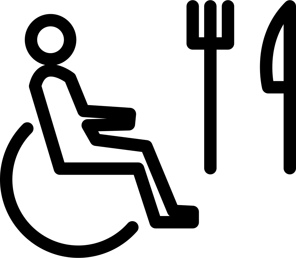 Person On Wheel Chair Outline With Fork And Knife Comments - Wheel Chair Icon Outline (980x854)