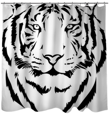 Tiger Head In Black Interpretation 2 Shower Curtain - Tigre A Dessiner Facile (400x400)
