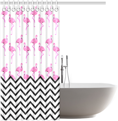 Pink Flamingo Chevron Zigzag Stripes Black White Shower - Bag (500x500)