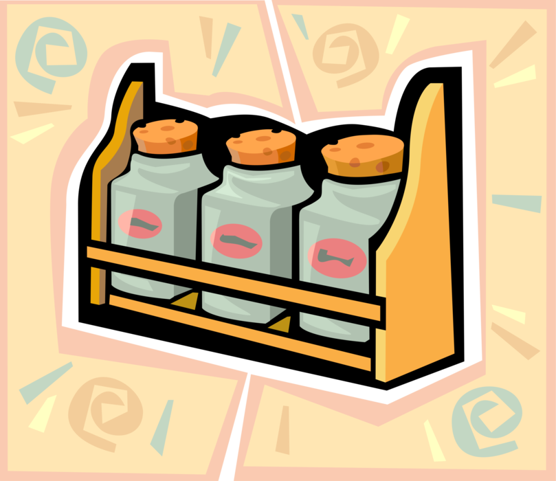 Vector Illustration Of Kitchen Spice And Herb Jars - Spice Rack Clipart (809x700)