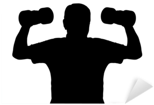 A Silhouette Of A Man Lifting Up Dumbbells Sticker - Dumbbell Press Silhouette Png (400x400)
