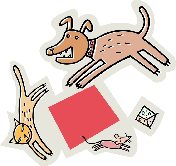 Vector Illustration Of Dog Chasing Cat, Chasing Mouse, - Dog Cat Mouse Chase (740x700)