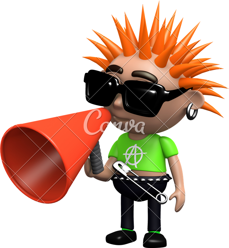 3d Punk Using A Megaphone - Cartoon (738x800)
