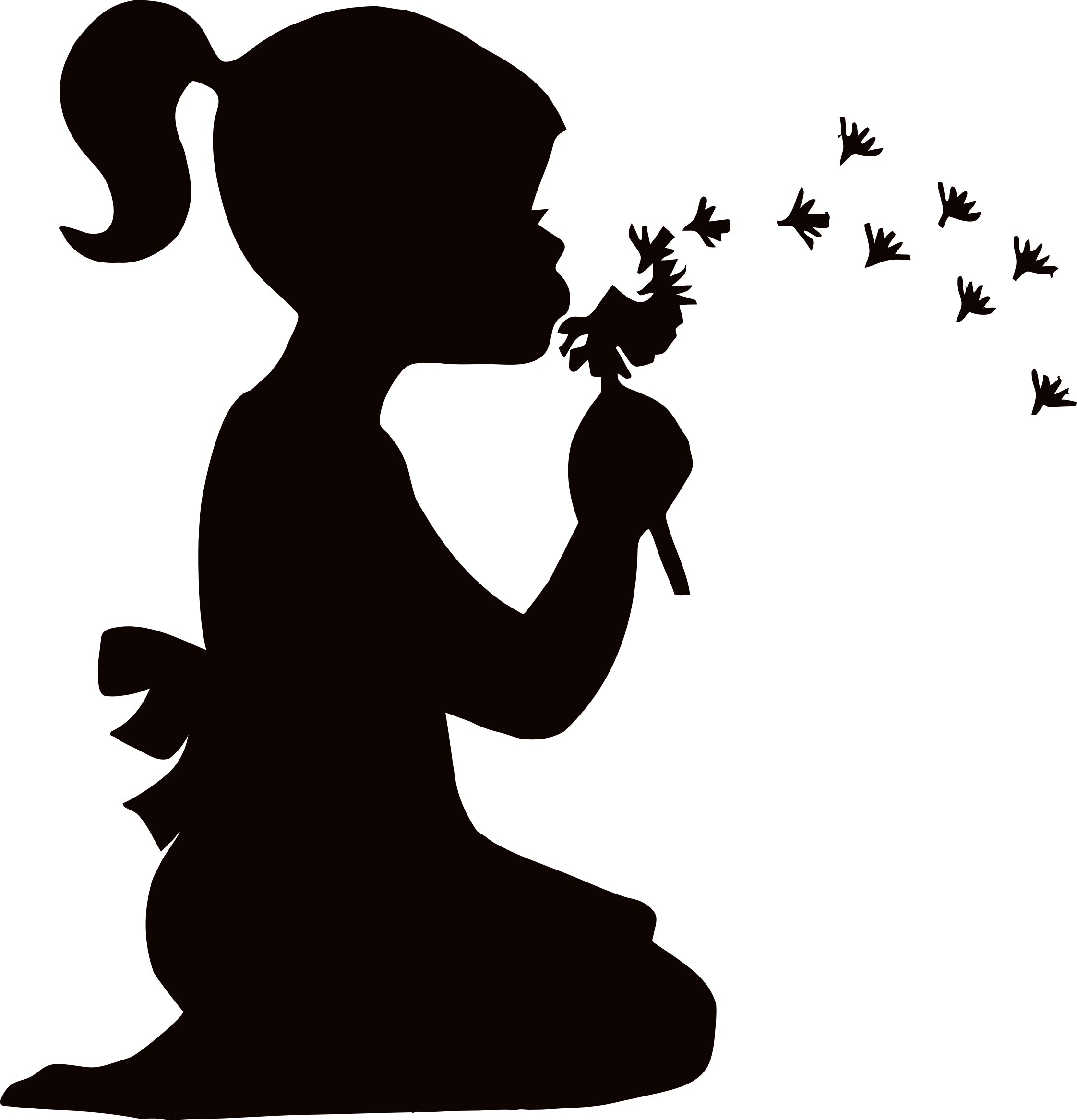 Girl Dispersing Dandelions - Little Girl Blowing Dandelion Silhouette (2244x2334)