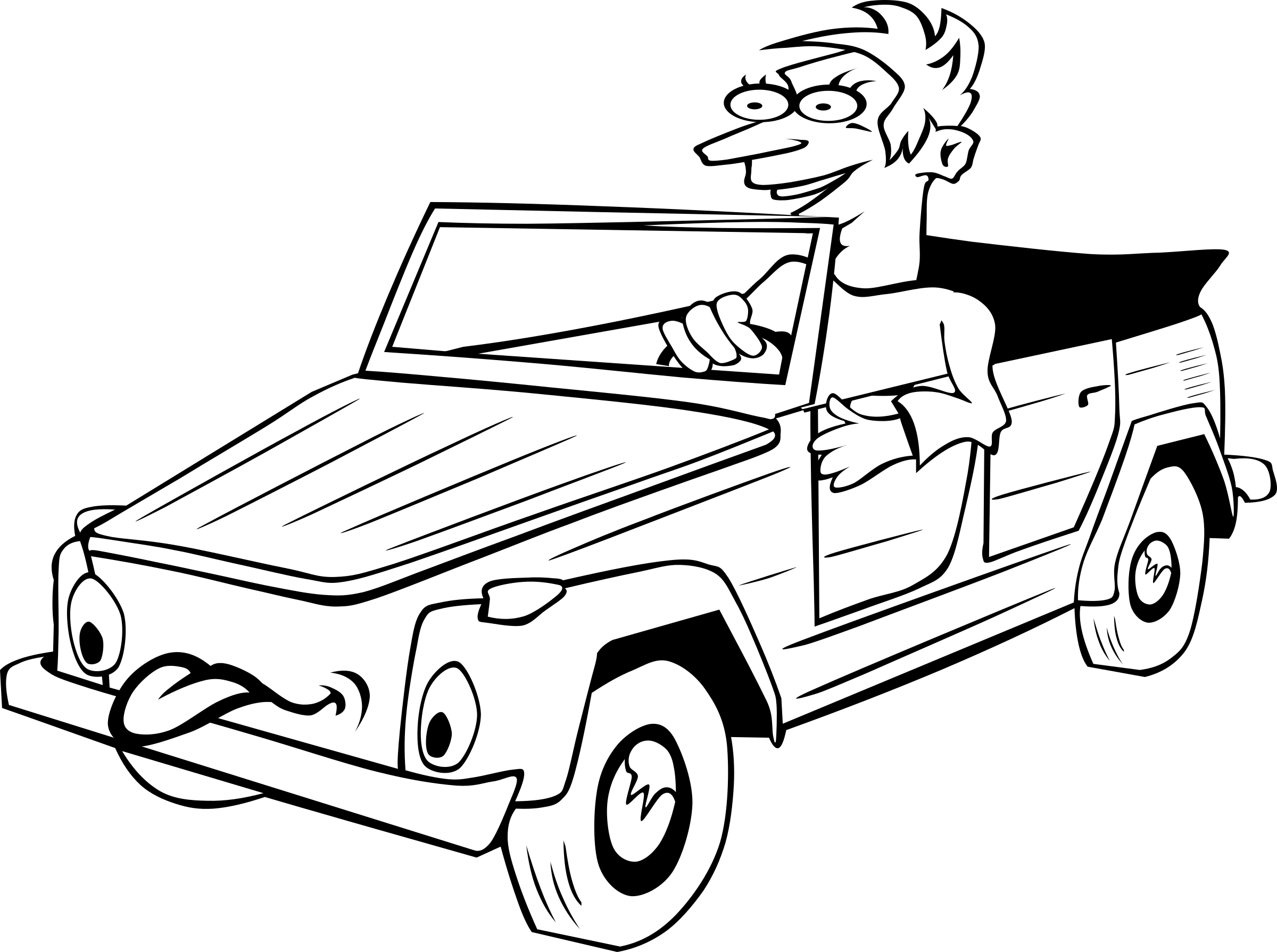 Boy Driving Car Cartoon 1 Black White Line Art Tatoo - Drive A Car Drawing (2400x1790)