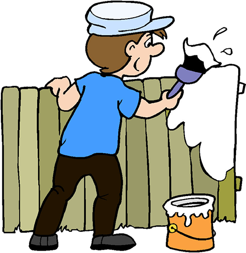 Boy Painting Fence - Paint The Fence Cartoon (500x516)