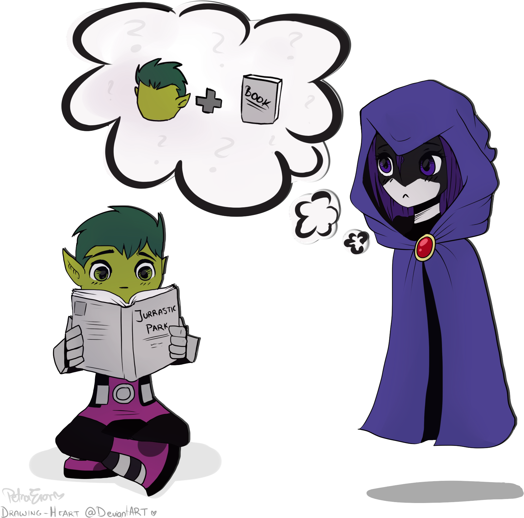 Beast Boy Is Reading By Drawing-heart - Raven Beast Boy Art (1900x1700)