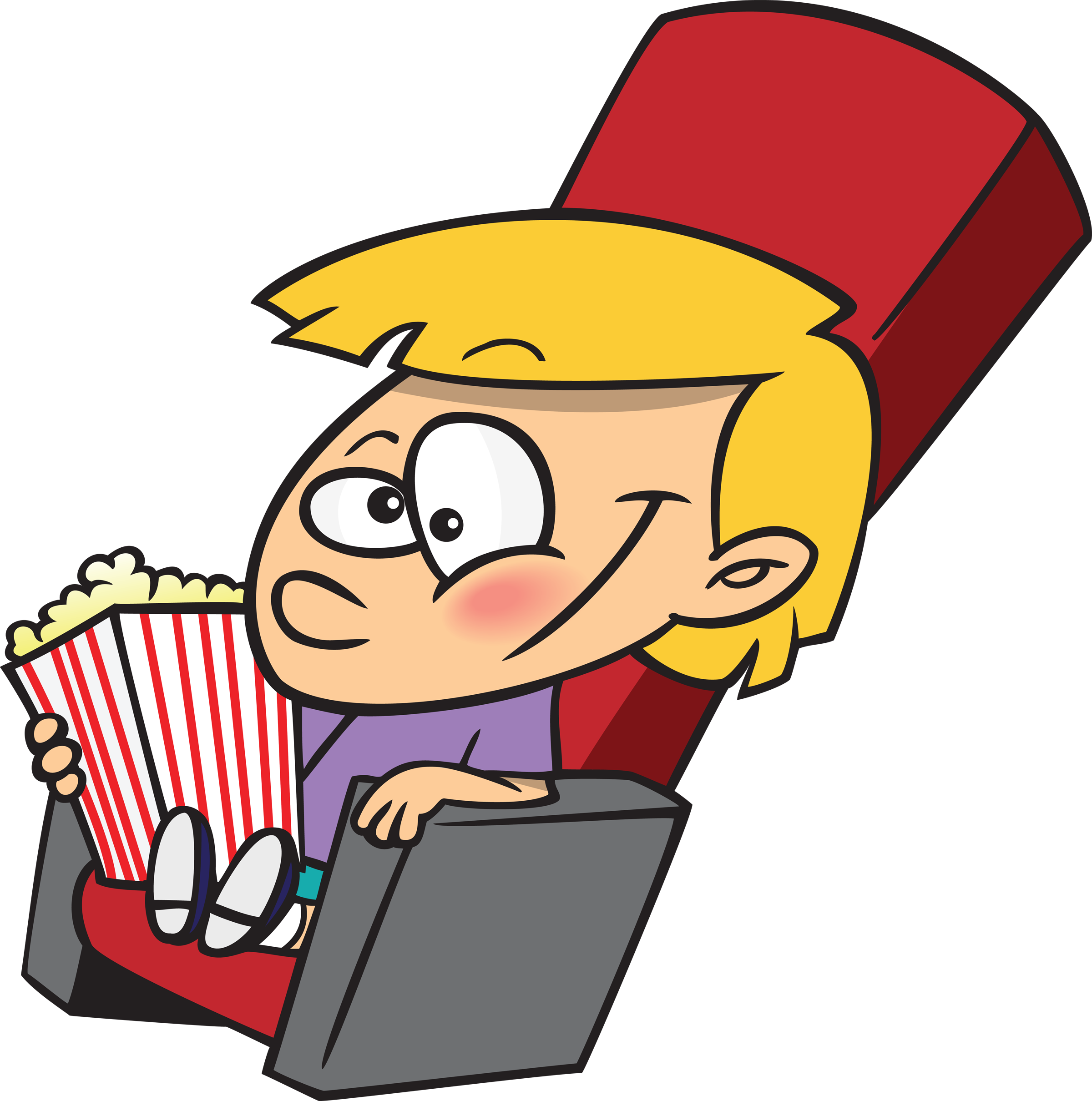 Movie Kid Fan Mascot - Cartoon Popcorn And Movie (2400x2420)