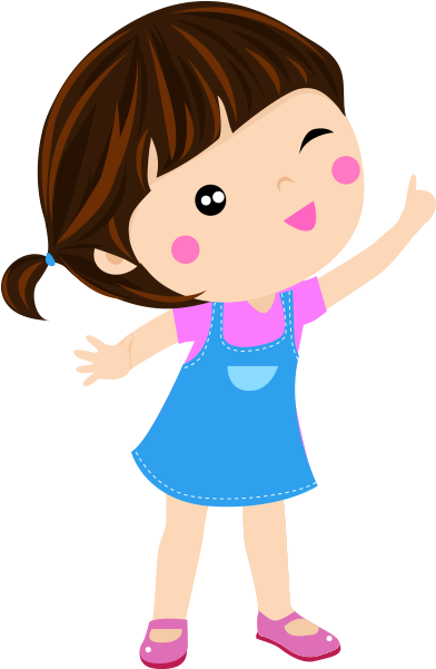 Clipart Göz Kırpan Mavi Etekli Kız Çocuğu - Balon Tutan Kız Çocuk (450x600)