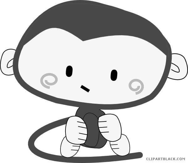 Baby Boy Monkey Animal Free Black White Clipart Images - Cute Monkey (600x522)