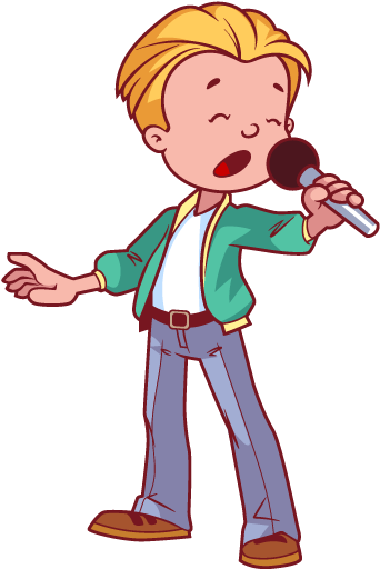 Microphone Singing Cartoon - Boy Singing Png (560x616)