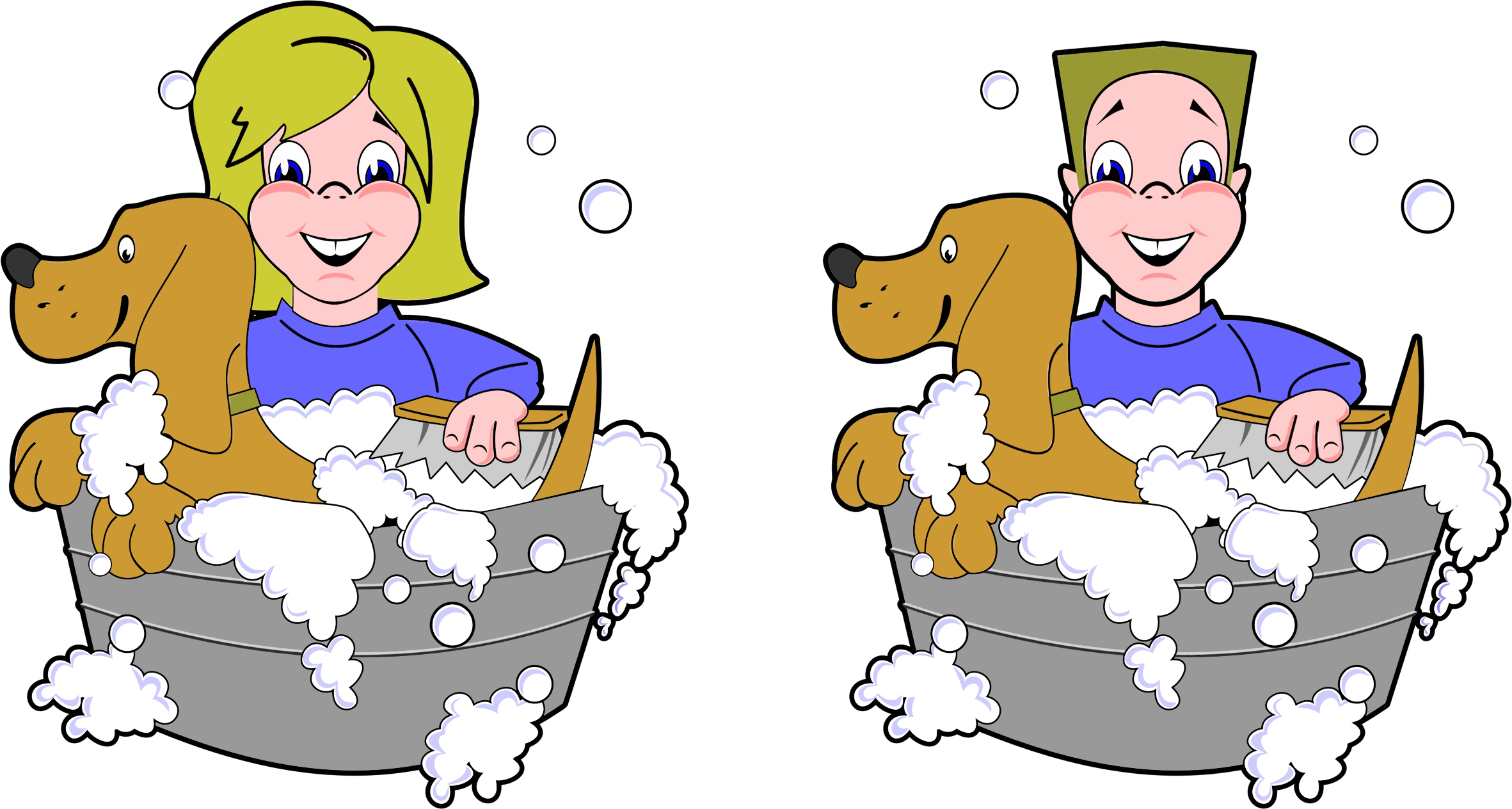 Girl And Boy Washing Dogs - Washing Pet Clip Art (2363x1264)