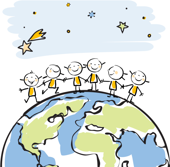 Clipart Dünya Üzerinde Yıldızlar Altında Tel Çocuklar - Earth Day Posters For Kids (566x570)