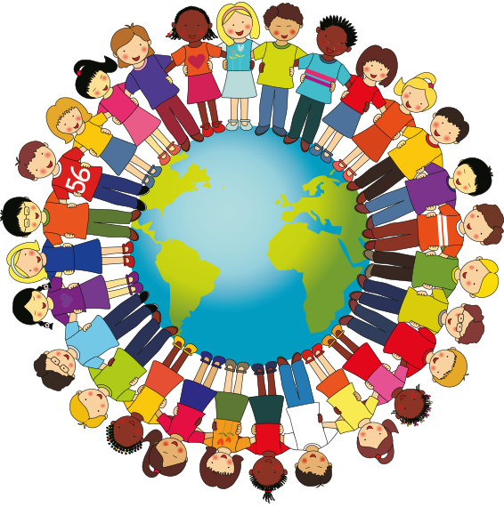Clipart Dünya Üzerinde Kol Kola Çocuklar - Plano Brasil Sem Misera (566x570)