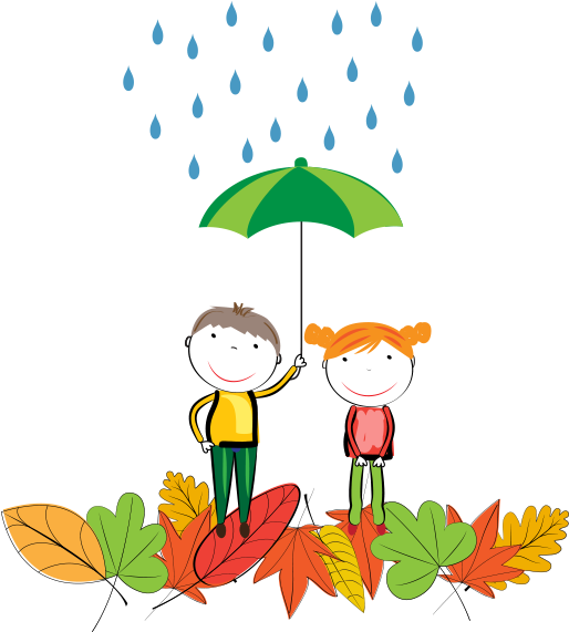 Clipart Yağmur Altında Şemsiyeli Çocuklar - Clipart Yağmur (566x570)