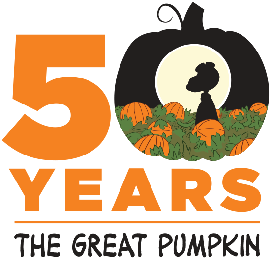 Changing To Night Clipart Pumpkin Farm - Great Pumpkin Charlie Brown 50 Years Logo (578x565)