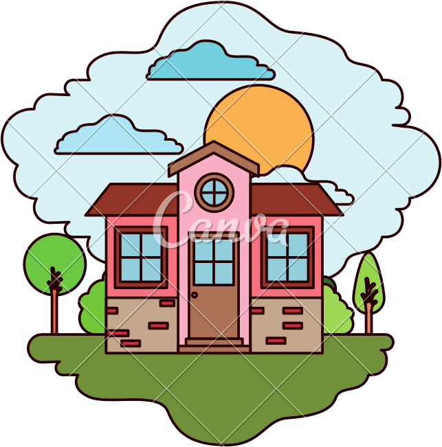 Natural Landscape And Small House - Clip Art (800x800)