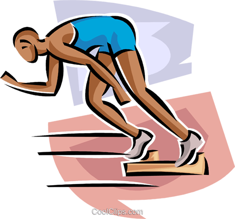 Sprinter Coming Out Of Blocks Royalty Free Vector Clip - Jumping (480x446)