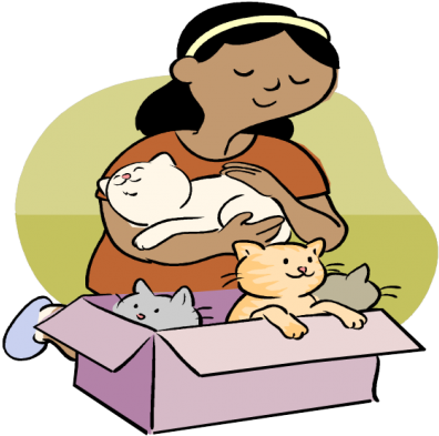 Kitten Care Plan - Girl With Kittens Cartoon (400x400)