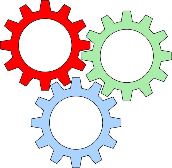Tri Color Gears With Outline Clip - Black And White Gear Vector (600x585)