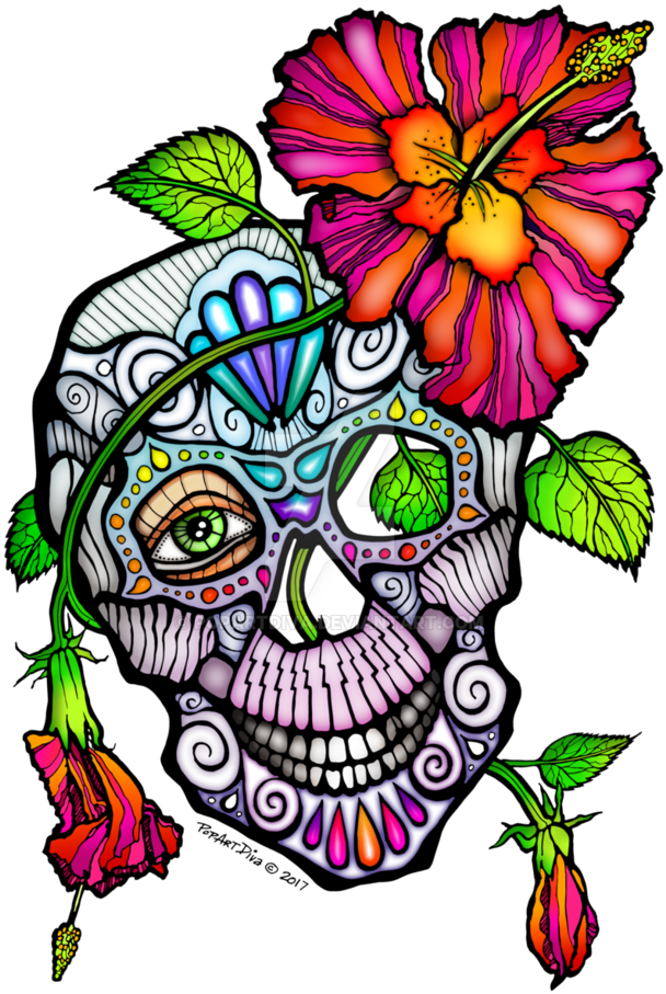 Sugar Skull Flowers Pictures And Cliparts Free - Png Day Of The Dead Flowers (784x1019)