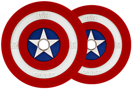 2x25lb Captain America Shield Barbell Plates - Captain America Weight Plates (439x597)