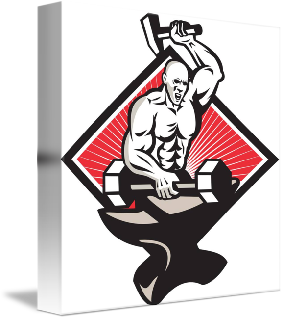 Blacksmith With Hammer Striking Barbell By Aloysius - Amboss (578x650)