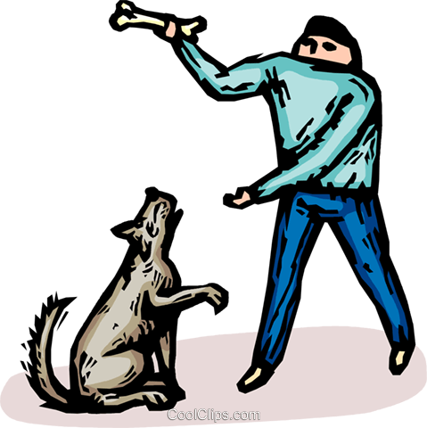 Man With A Dog And A Bone Royalty Free Vector Clip - Man With A Dog And A Bone Royalty Free Vector Clip (479x480)