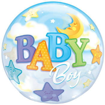22 New Baby Boy Moon And Stars Bubble Balloon - Circle (350x350)