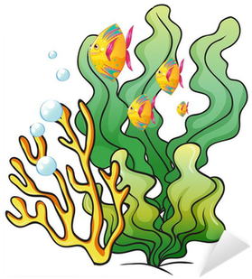 A School Of Fishes Near The Seaweeds Sticker • Pixers® - Cartoon Clipart Coral Reef (400x400)