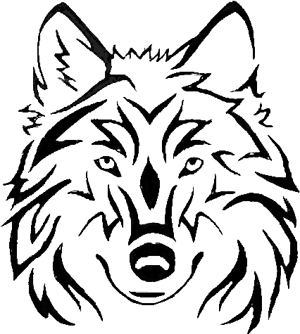 Gray Art Clip Trace - Black And White Clipart Tribal Wolf (500x500)