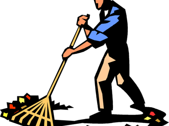 Street Clipart Cleanup - Man Raking Leaves Cartoon (640x480)