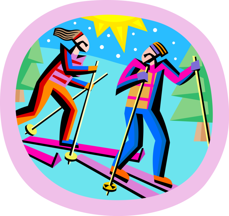 Vector Illustration Of Winter Cross-country Skiers - Vector Illustration Of Winter Cross-country Skiers (742x700)