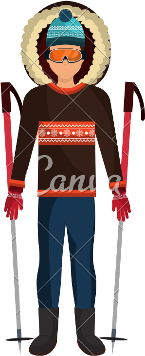 Skier Avatar With Equipmen - Vector Graphics (800x800)
