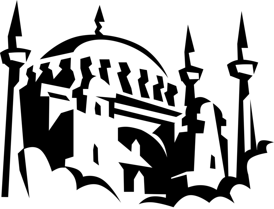 Vector Illustration Of Islamic Sultan Ahmed Blue Mosque, - Mosque Art Vector Png (914x700)