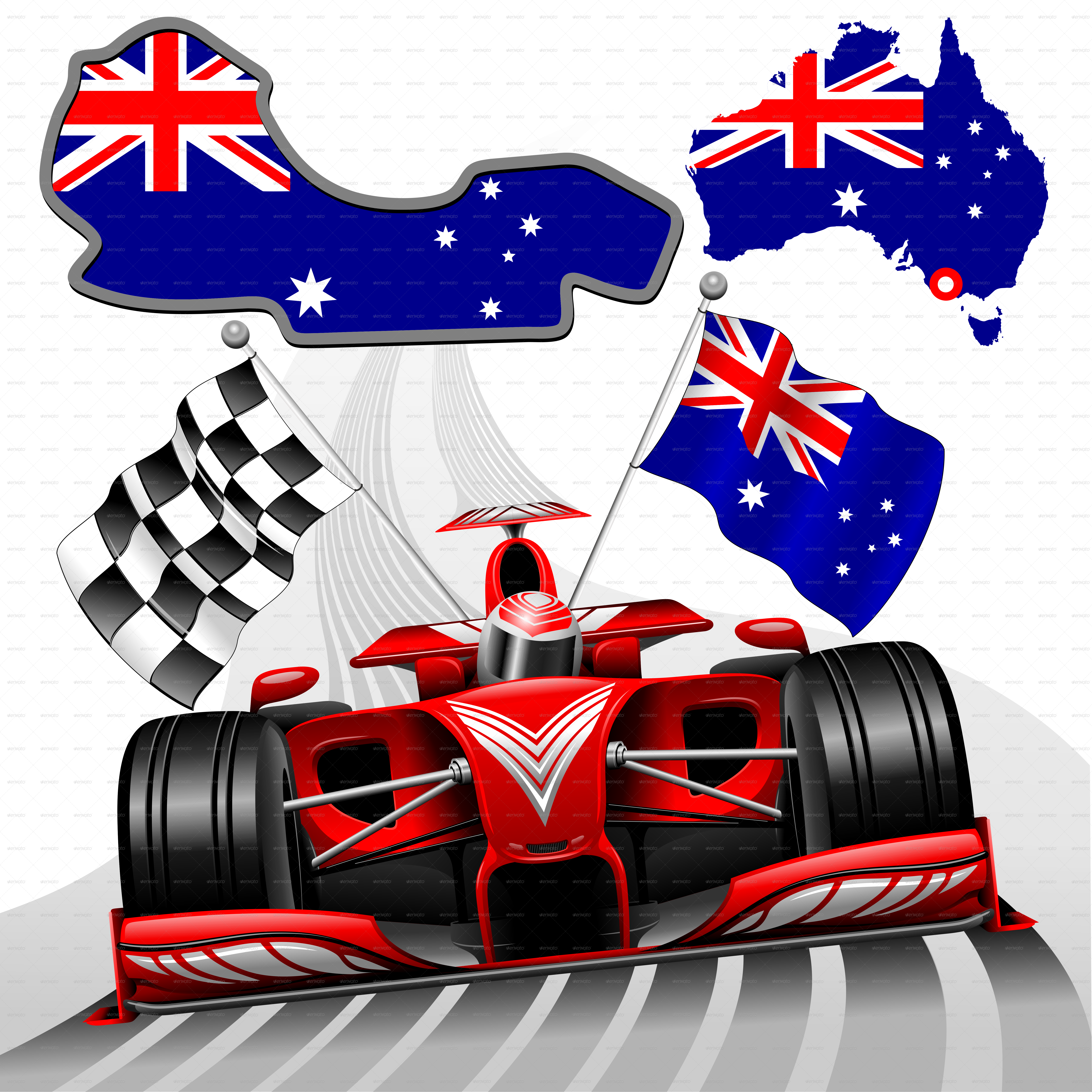 Formula 1 - Checkered Flag And Australian Flag (6500x6501)