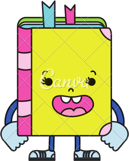 Color Kawaii Happy Book With Arms And Legs - Vector Graphics (800x800)