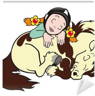 Papier Peint Fille De Dormir Avec Le Poney • Pixers® - Cartoon Horse And Girl (400x400)