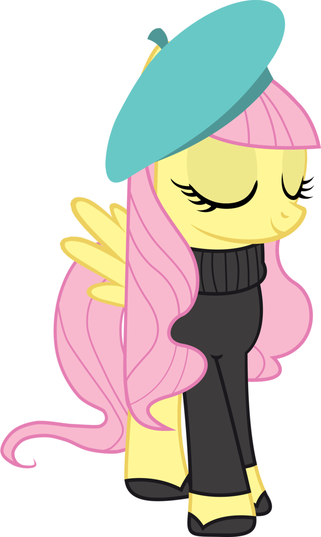 93198 Absurd Res Beatnik Beret Fluttershy Highres Recolor - My Little Pony Fluttershy Clothes (662x1108)