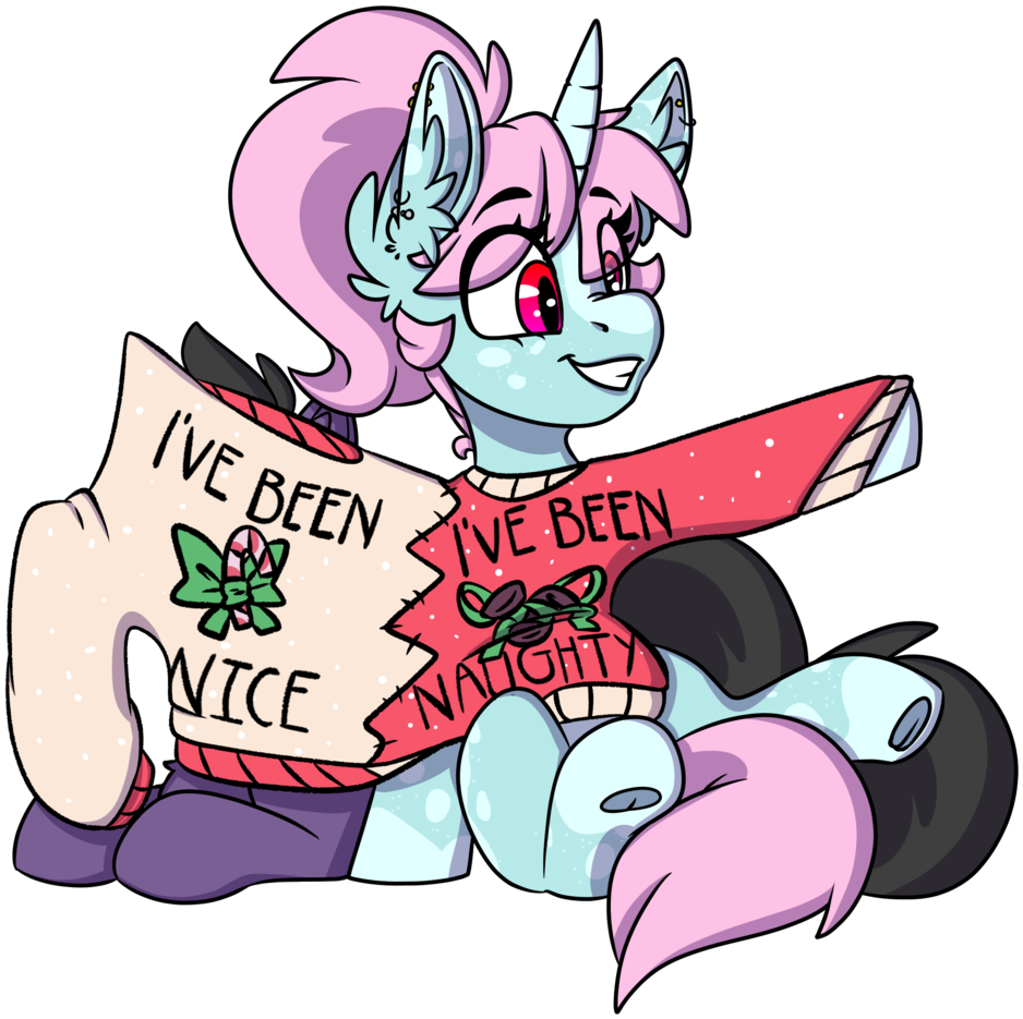 Spoopygander, Christmas, Cute, Ear Fluff, Ear Piercing, - Cartoon (1024x1024)