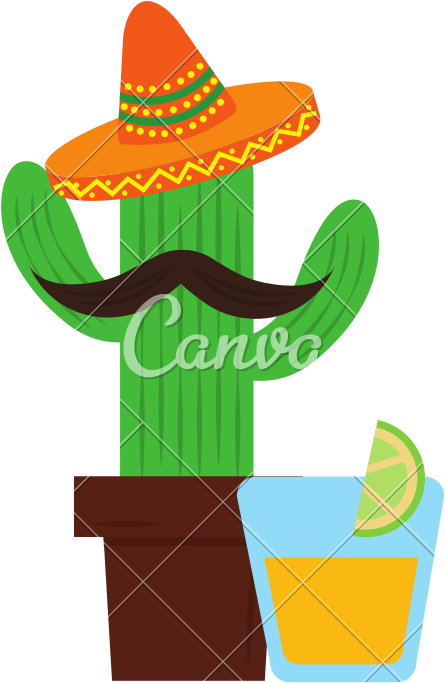 Cactus Cartoon With Hat Tequila Drink Mexican - Canva (800x800)