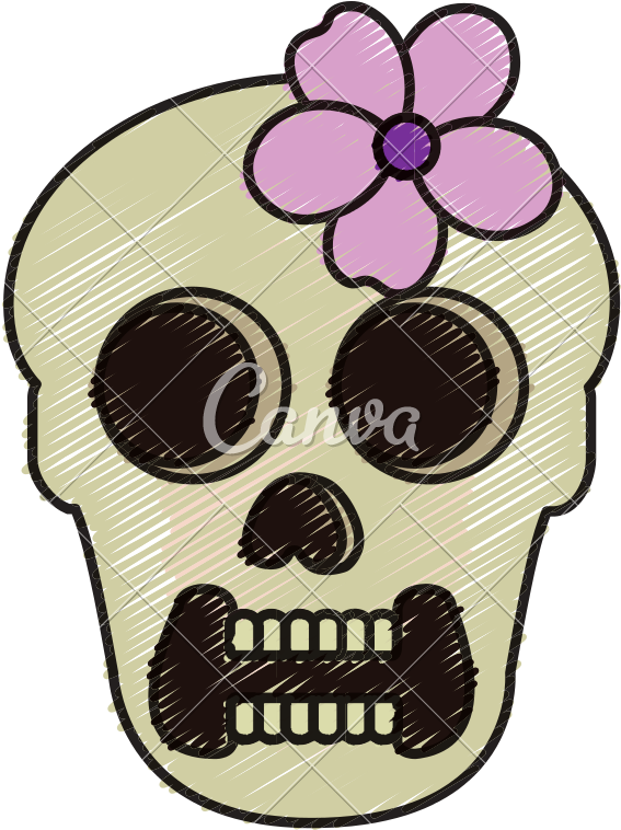 Female Skull Head With Flower - Female Skull Cartoon (800x800)