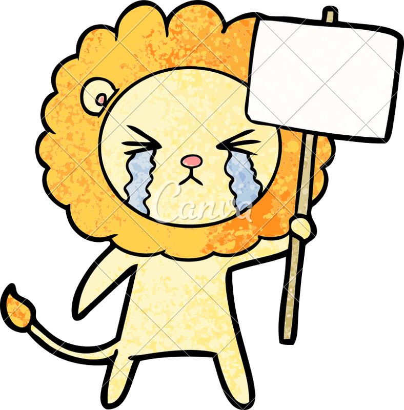 Cartoon Crying Lion With Placard - Leon Llorando (788x800)
