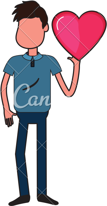 Man With Nice Heart In His Hand And Cute Wear - Cartoon (800x800)